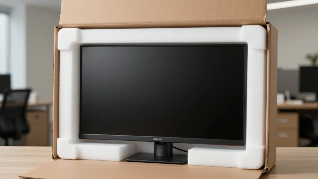 Embalar monitor y pantalla para una mudanza de oficina segura